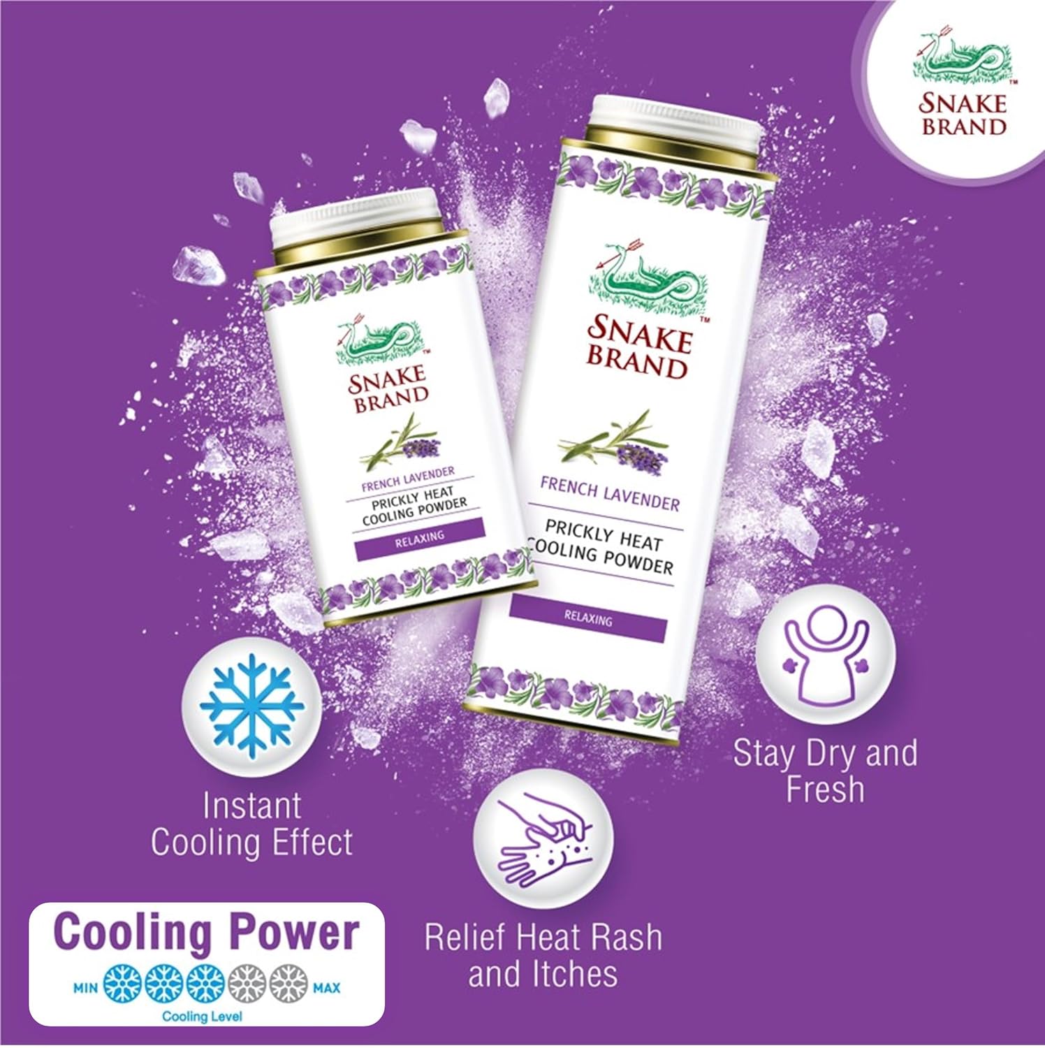 SNAKE BRAND Prickly Heat Relaxing 140g. - Image 3
